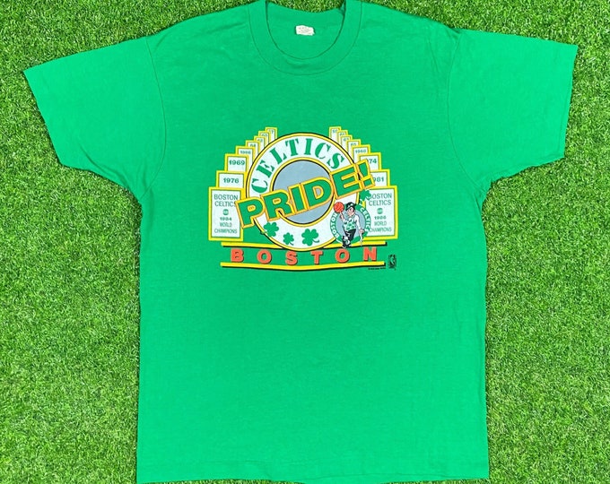 Vintage Boston Celtics Pride Screen Stars T Shirt Size Xtra Large 1980s 80s NBA Green Rare Made in USA Basketball Finals Champions XL Rafter
