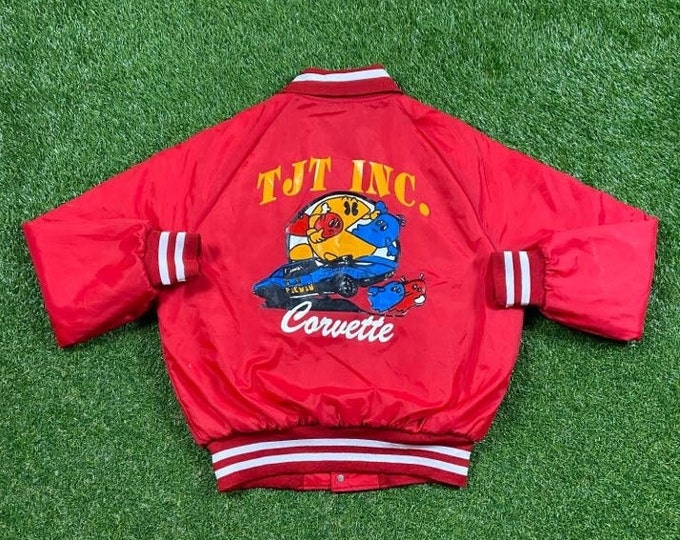 Vintage Corvette TJT Inc Bomber Jacket Holloway Made USA Size Large L Speedway NASCAR Daytona 500 Motorsports 1990s