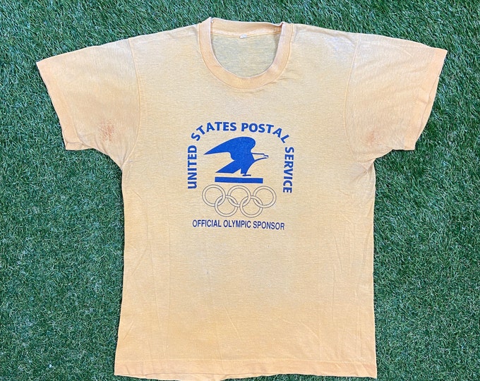 Vintage United States Postal Service USPS Official Olympic Sponsor T Shirt Small Shipping Receiving Supply Post Office Delivery 1970s 70s