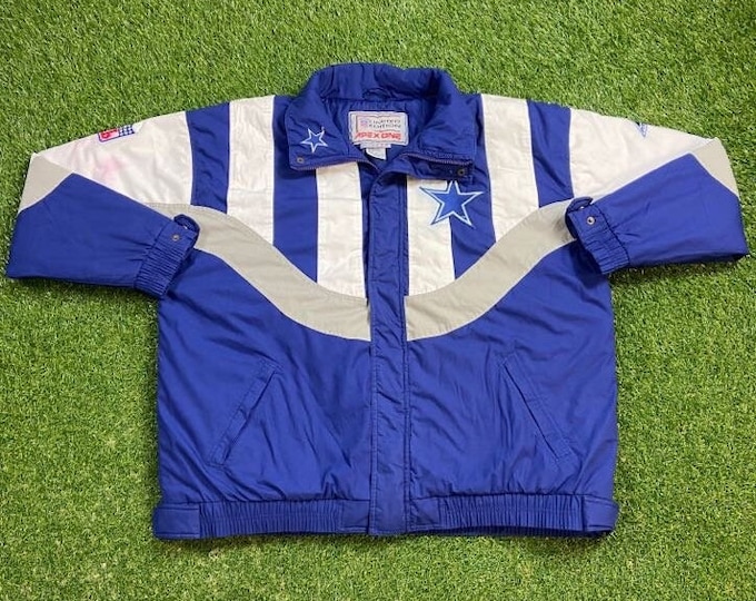 Vintage Dallas Cowboys Jacket Apex One Size Xtra Large XL NFL Football Texas Aikman 1990s 90s See Photos Color Bleed