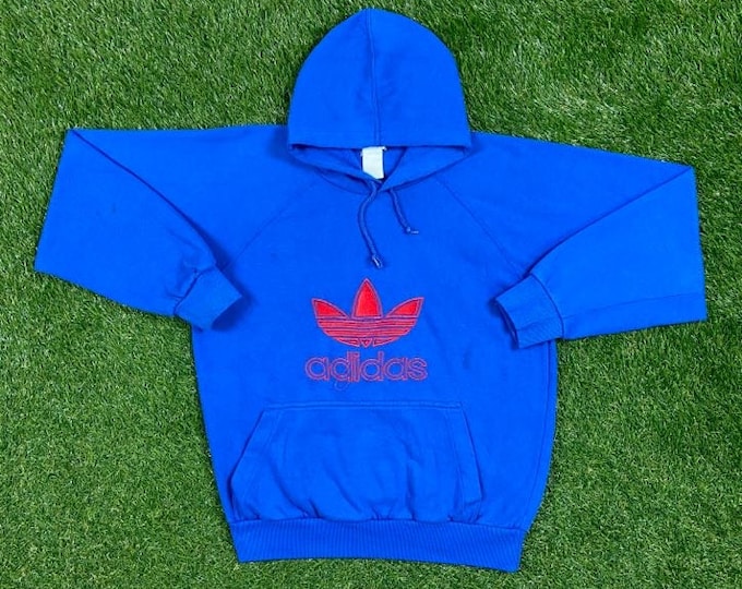 Vintage Adidas Hoodie Sweater Sweatshirt Size Large L Big Logo RARE New York 80s Pull Over Oversized Warm Cozy Crewneck Comfy