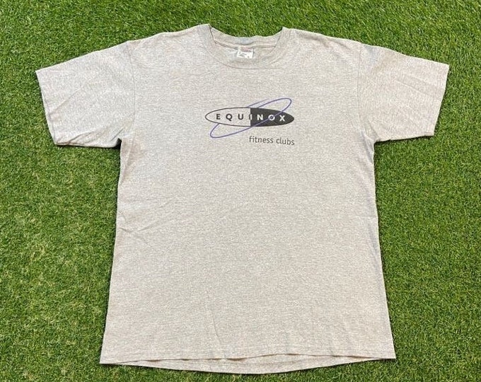 Vintage Equinox Fitness Club T Shirt Tee Made USA Size Large L Classic Gym Workout Exercise Weights No Pain No Gain Weightlifting 1990s 90s