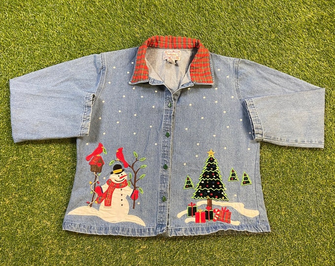 Vintage Christmas XMAS Button Down Shirt Size Xtra Large XL Santa Claus Happy Holidays Party 1980s 80s Tacky