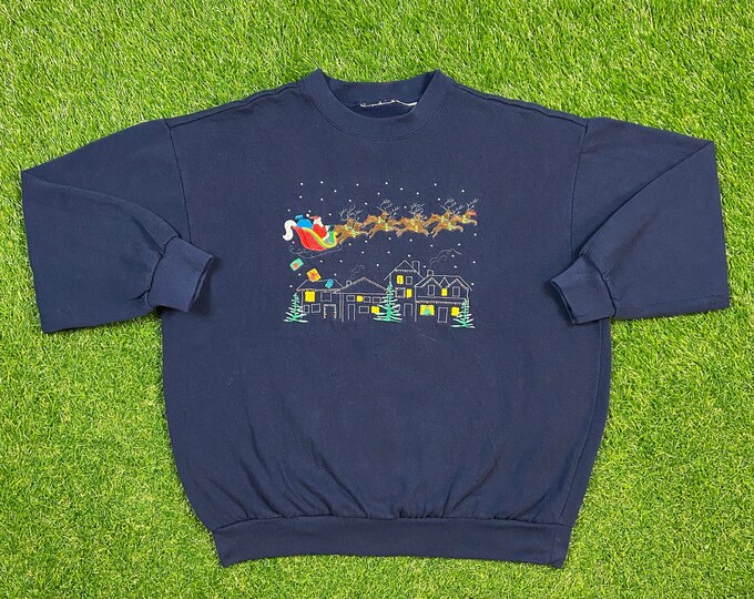 Ugly Christmas Sweater Vintage Tacky Holiday Party Merry Women's Santa Claus Classic Men's Xmas 90s 80s Knit Classic Size Large L