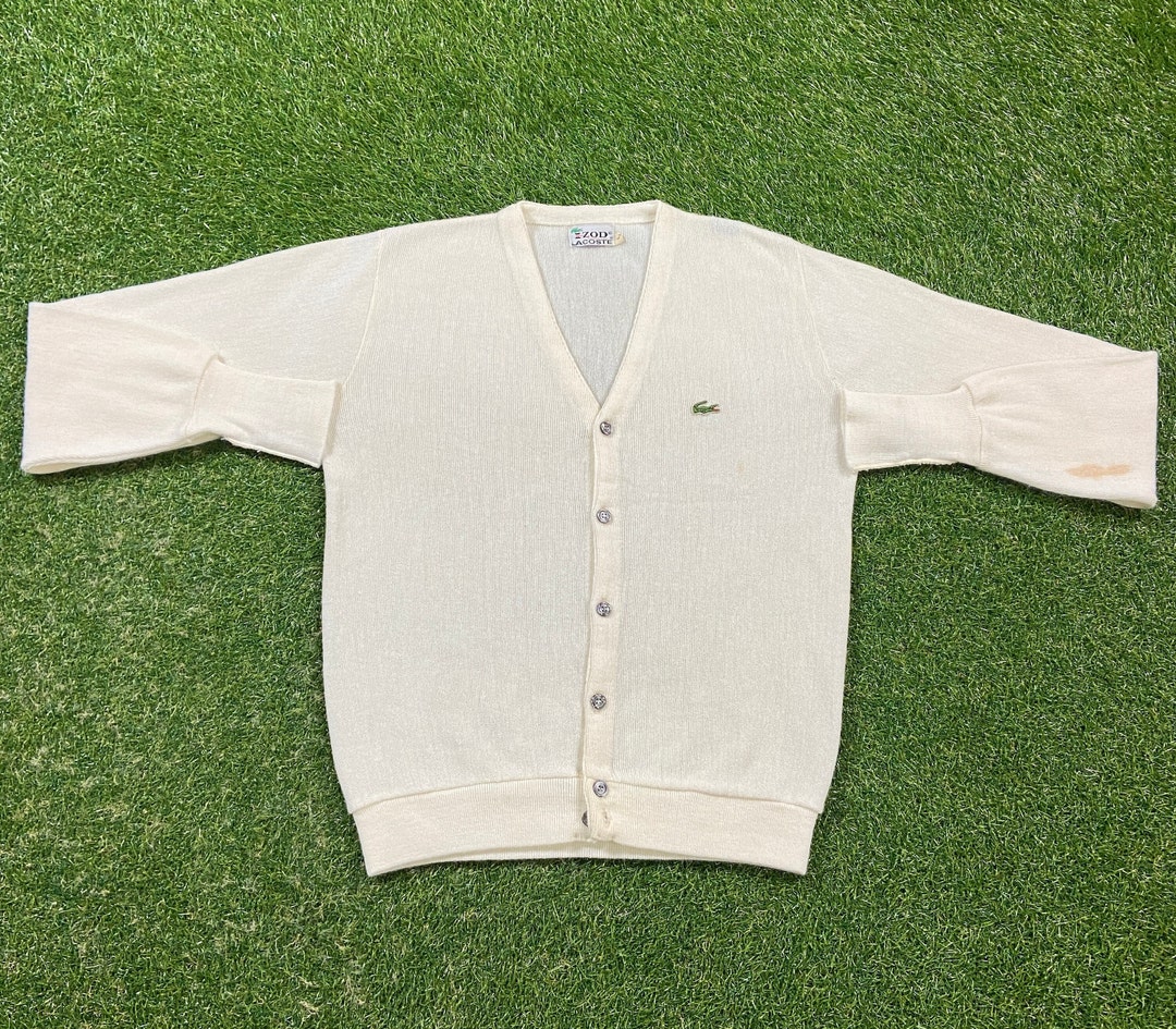 カーディガン IZOD LACOSTE CARDIGAN 1970s 1980s L Vintage Lacoste Izod Cardigan Sweater Size Large L White 1980s 80s
