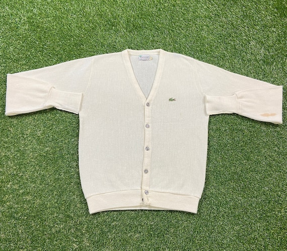 Vintage Lacoste Izod Cardigan Sweater Size Large L White 1980s 80s
