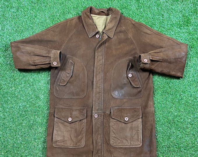Vintage Brown Leather Jacket Size Large L Authentic American Apparel Quality Very Warm Coat Eddie Bauer