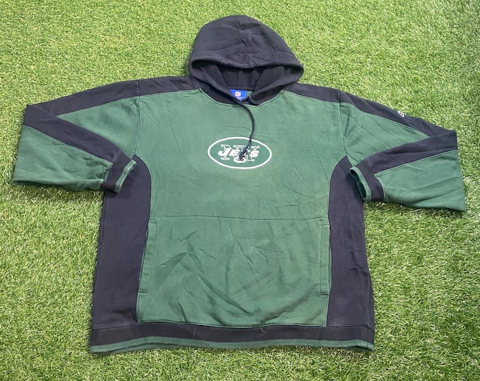 Vintage New York Jets Hoodie Sweatshirt Reebok Size Large L NFL Football Ny Joe Namath Pull Over Oversized 1990s 90s