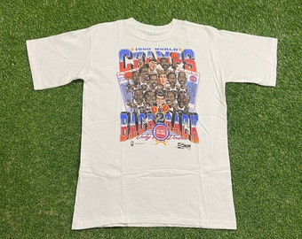 Camiseta vintage de los Detroit Pistons, campeones de dos partidos consecutivos, fabricada en EE. UU., talla L, NBA, baloncesto, Michigan Bad Boys, década de 1990