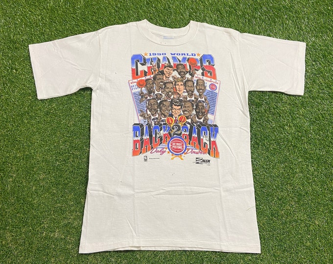 Vintage Detroit Pistons Back to Back Champions T Shirt Tee Made USA Size Large L NBA Basketball Michigan Bad Boys 1990s 90s
