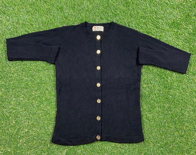 Vintage Black Pringle Cardigan Sweater Size 36 1960s 60s Comfy Button Down Warm