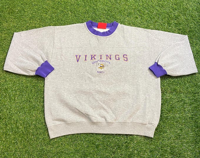 Vintage Minnesota Vikings Crewneck Sweatshirt Size Large L NFL Football Randy Moss 1990s 90s Pull Over Oversized