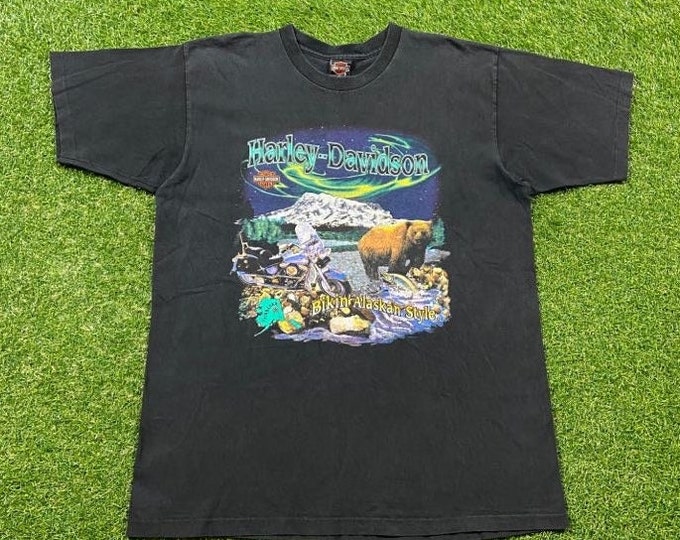 Vintage Harley Davidson T Shirt Tee Made USA Size Xtra Large XL Fairbanks Alaska Motorcycle Bike Week HOG 1990s 90s