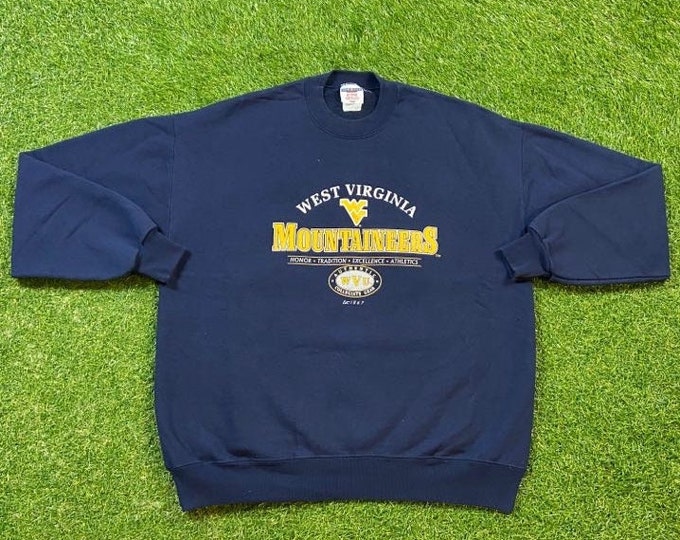 Vintage West Virginia University Crewneck Sweatshirt Jerzees Size Xtra Large XL Mountaineers WVU NCAA College Football Pull Over 1990s 90s