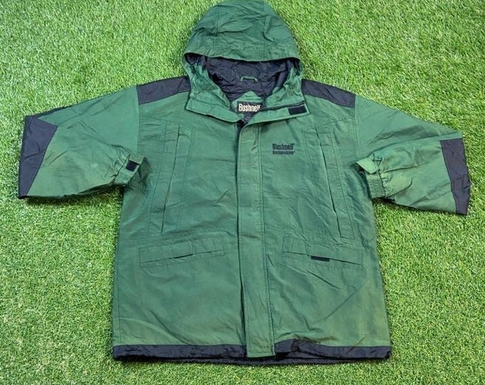 Vintage Green Windbreaker Jacket Bushnell Rainguard Size Large L Warm Zipper Jacket Windbreaker 1990s Hiking Coat Light Rain Coat 90s