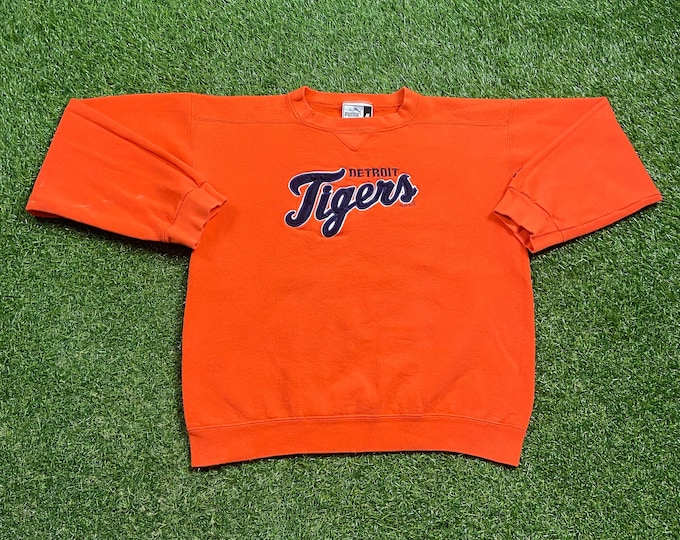 Vintage Detroit Tigers Crewneck Sweatshirt Puma Made USA Size Medium M MLB Baseball Michigan 1990s 90s Pull Over Oversized
