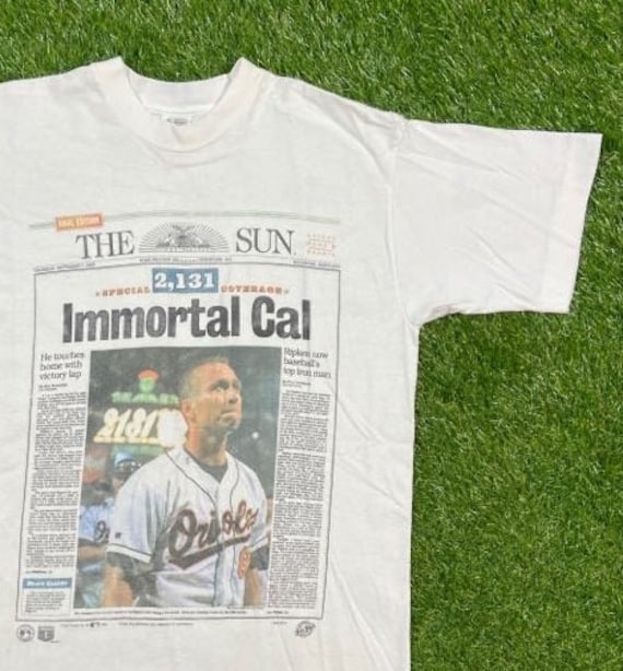 LegacyVintage99 Vintage Baltimore Orioles Cal Ripken Jr Immortal Cal T Shirt Tee Fruit of The Loom Size Medium M MLB Baseball Maryland 1990s 90s Newspaper