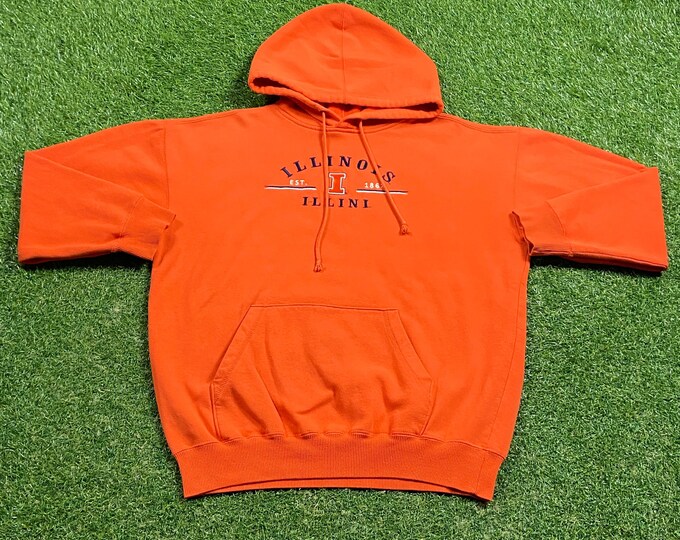 Vintage University of Illinois Hoodie Sweatshirt Size Medium M NCAA College Basketball Fighting Illini  Chicago Classic Chief Pull Over 90s