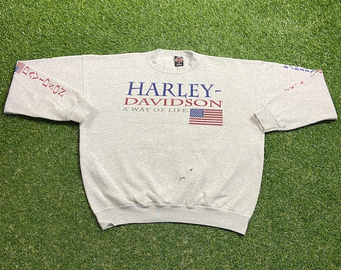 Vintage Harley Davidson Crewneck Sweatshirt Made USA Size Xtra Large XL Woodstock Illinois HOG Bike Week Pull Over 1990s 90s Oversized