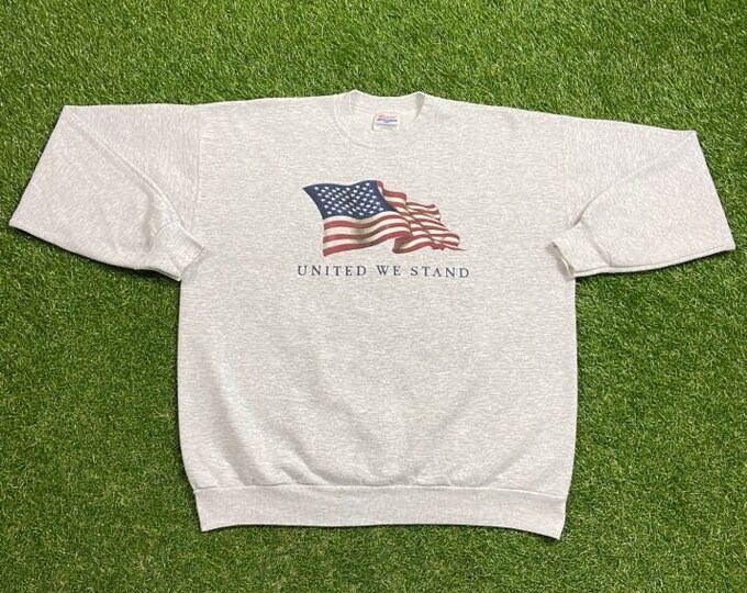 Vintage United We Stand Crewneck Sweatshirt Size L/XL USA American Flag United States of America Stars and Stripes Bald American Eagle 1990s