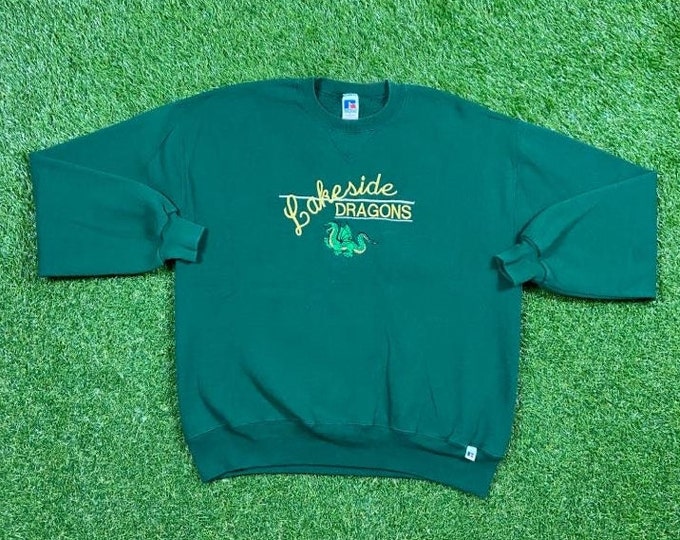 Vintage Lakeside Dragons Crewneck Sweatshirt Russell Athletic Size Large High School Football Ohio Pull Over 1990s 90s Sweater