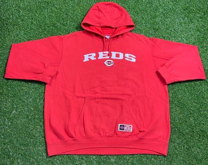 Vintage Cincinnati Reds Hoodie Sweatshirt Size 2XL XXL MLB Baseball Ohio Cleveland Pull Over Oversized 1990s 90s