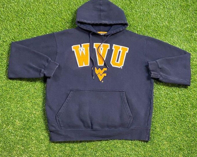 Vintage West Virginia University Hoodie Sweatshirt Size Medium M Mountaineers WVU NCAA College Football Pull Over 1990s 90s