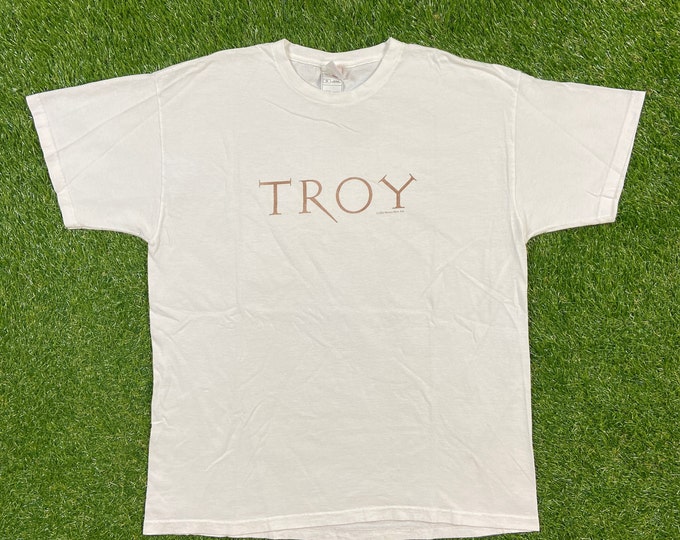 Vintage Troy 2004 Film T Shirt Tee Fruit of the Loom Size Xtra Large XL Epic Historical War Brad Pitt Orlando Bloom Warner Bros 00s Promo