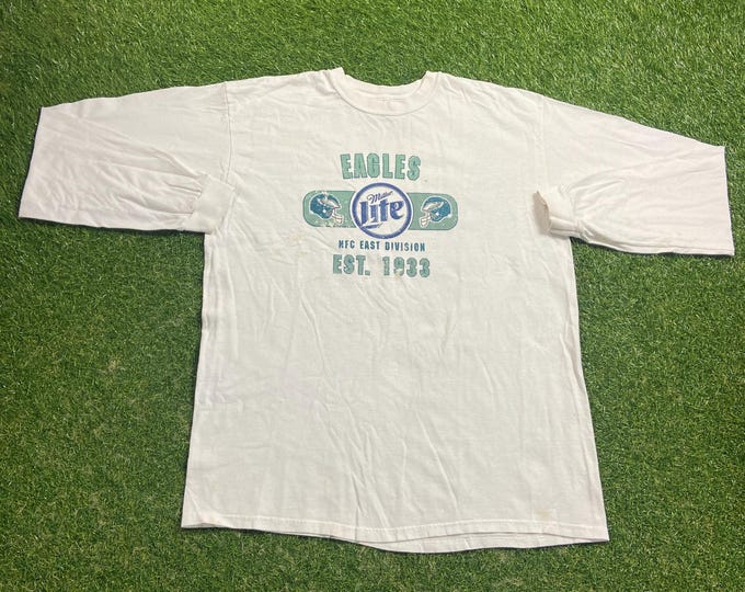 Vintage Philadelphia Eagles Long Sleeve Shirt Anvil Made USA Size Large L NFL Football NFC Pennsylvania Miller Lite Beer Brew Alcohol 1990s