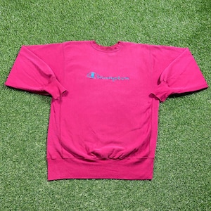 Vintage Plain Fuchsia Champion Crewneck Sweatshirt Size XXL 2XL Quality 1990&#39;s Oversized Comfy Great Fit Made USA Original 90s Pull Over