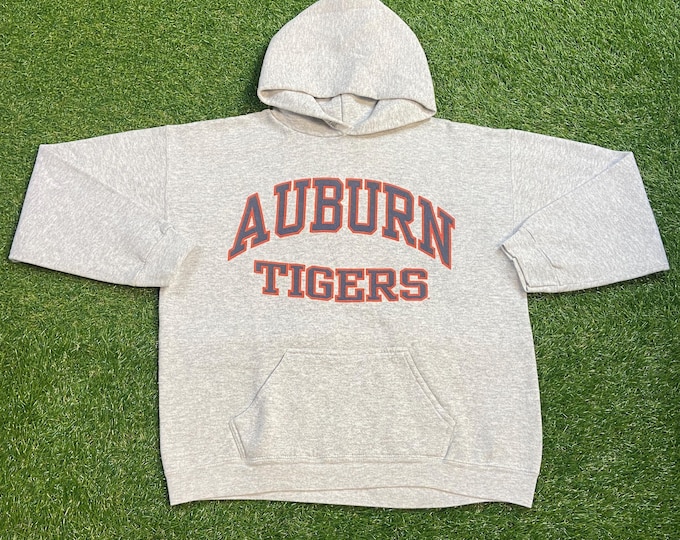 Vintage Auburn University Tigers Hoodie Sweatshirt Made USA Size Large L NCAA College Football Alabama Sec War Eagle 1990s 90s Pull Over