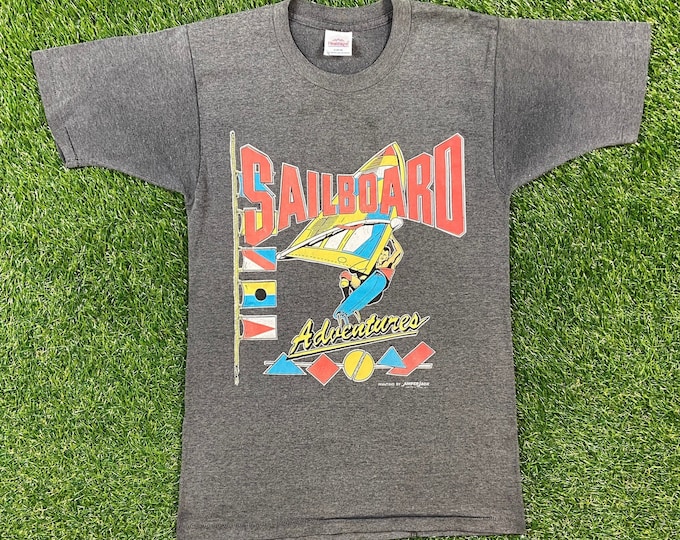 Vintage Sailboard Adventurers T Shirt Tee Health Knit Made USA Size Medium Surf Skate 1980s 80s