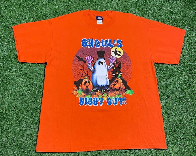 Vintage Halloween T Shirt Tee Size Xtra Large XL Jack o Latern Haunted House Trick or Treat Oct 31 Spooky Candy 1990s 90s