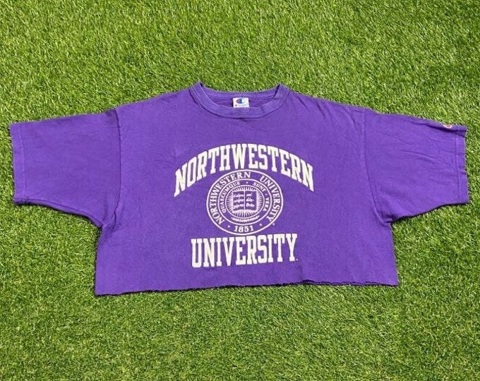 Vintage University of Northwestern Wildcats Crop Top Shirt Champion Size Large L NCAA College Football Illinois 1990s 90s