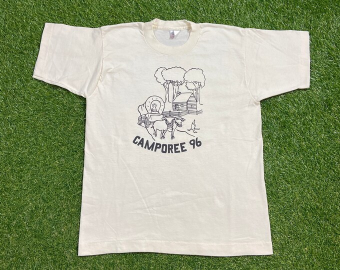 Vintage Camporee 96 T Shirt Tee Made USA Size Medium Boy Scouts Girl Scouts Camp Woods Forest 1990s 90s