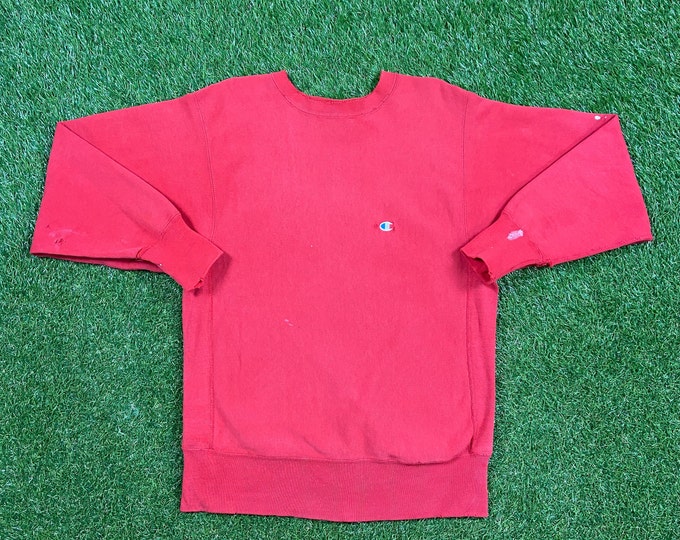 Vintage Plain Red Champion Crewneck Sweatshirt Size Large L Quality 1990's Oversized Comfy Great Fit Made USA Original 90s Pull Over As Is