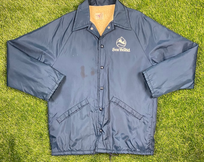 Vintage Sea World Jacket Size Small Warm Zipper Jacket bomber Mens Made in USA Coat Pro Fit 1970s 70s