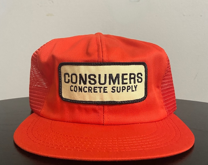 Vintage Consumers Concrete Supply Snapback Hat Made USA OSFA Construction Machinery Manufacturer 1980s 80s K Brand Trucker