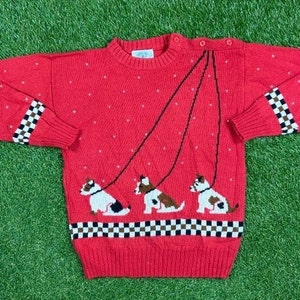 Vintage Hund Rot Wolle Crewneck Pullover Miller es Size Medium M Welpe Rasse Pull Over Comfy Warm Cute