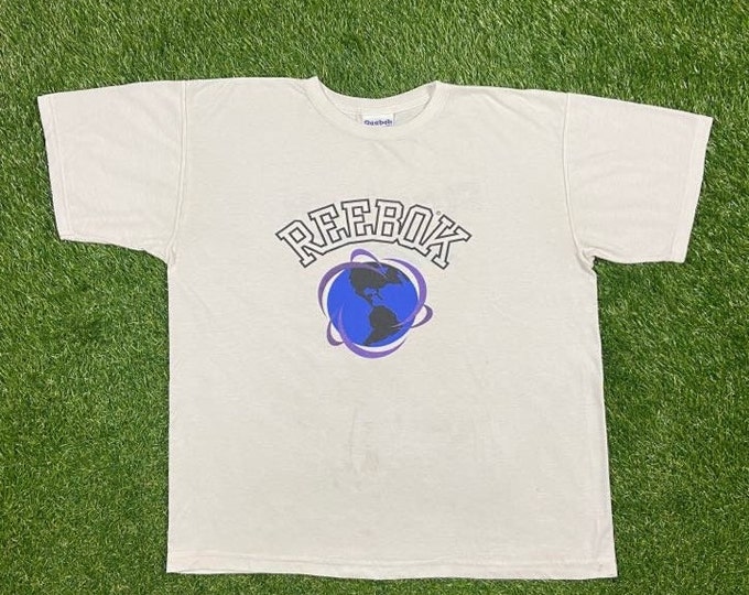 Vintage Reebok T Shirt Tee Size Large L Classic Sportswear 1990s 90s Big Logo All Over