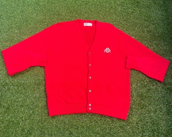 Vintage Ohio State University Cardigan Sweater Made Usa Size XL Cleveland NCAA College Football Basketball OSU 1990s 90s Warm Cozy