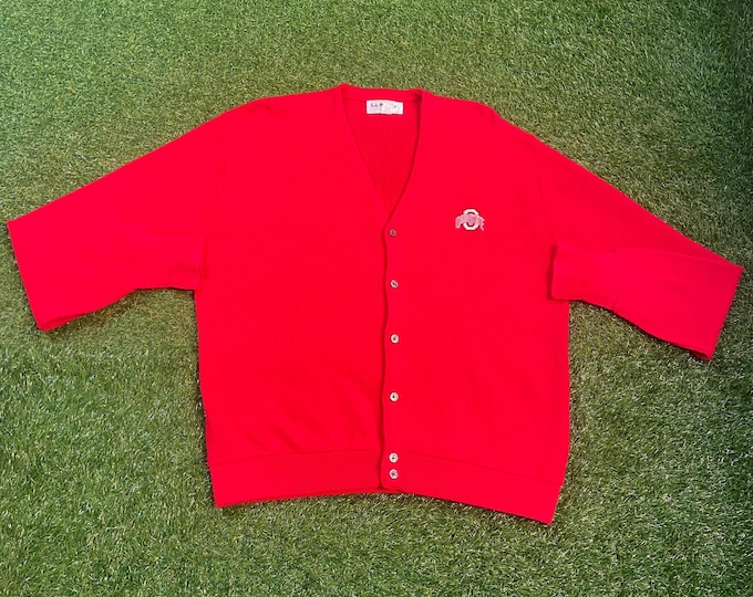 Vintage Ohio State University Cardigan Sweater Made Usa Size XL Cleveland NCAA College Football Basketball OSU 1990s 90s Warm Cozy