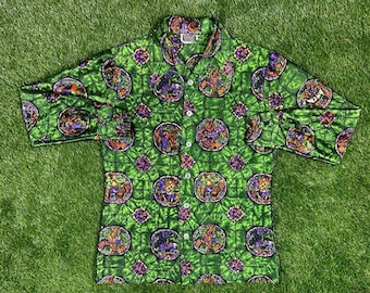 Vintage Wacky Fun Art Campus Knit Button Down Shirt Size L 80s 1980s Large Original Classic Party Festival Pop Casual 1970s 70s