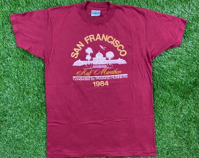 Vintage San Francisco 1984 Half Marathon T Shirt Tee Hanes Made USA Size Large L California 80s 1980s