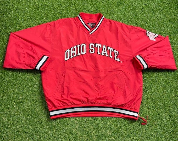 Vintage Ohio State University Pull Over Windbreaker Jacket Size Xtra Large XL Cleveland NCAA College Football Buckeyes Light Rain Coat 90s