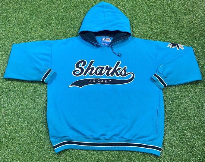 Vintage San Jose Sharks Hoodie Sweatshirt Starter Size Xtra Large XL NHL Hockey California 1990s 90s Pull Over Oversized