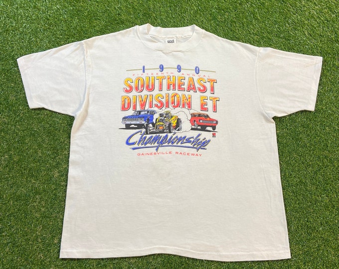 Vintage Gainesville Raceway T Shirt Tee Anvil Made USA Size Xtra Large XL NASCAR Daytona 500 All Over Racing Dale 1990s 90s