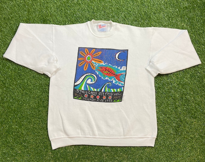 Vintage Space Coast Art Festival Crewneck Sweatshirt Made USA Size Large L Quality 1990s Oversized Comfy Great Fit Original 90s