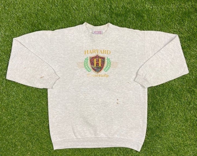 Vintage Harvard University Crewneck Sweatshirt Cable Sportswear Size Large L Ivy League Classic Law Massachusetts New England Pull Over