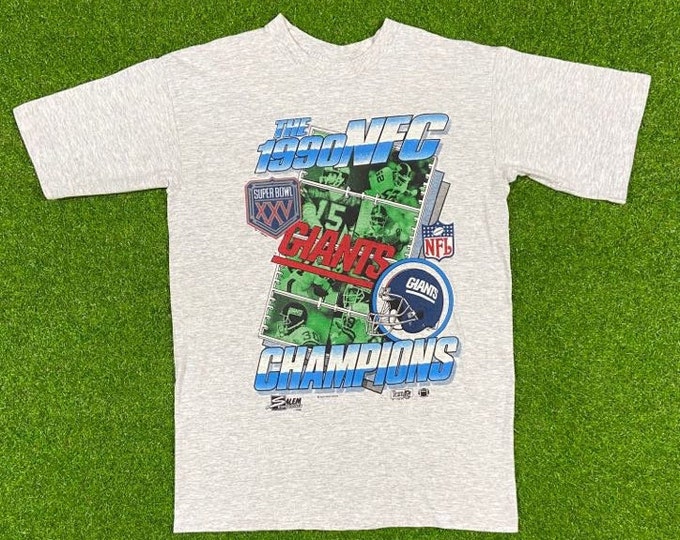 Vintage New York Giants Super Bowl XXV The 1990 NFC Champions T Shirt Tee Salem Sportswear Made USa Size Large NFL Football Big Blue Ny Eli